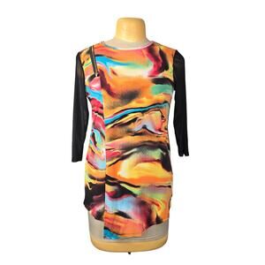 Peck & Peck Women Medium Tunic Top Abstract Colorful Zipper Layered Asymmetrical